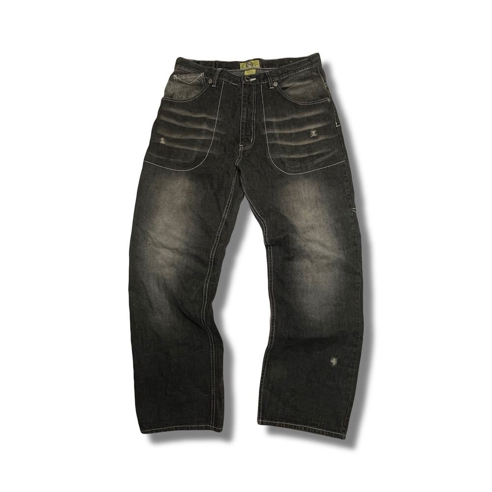 Vintage JNKS Jeans Faded Black Distressed Grunge Baggy Hip-Hop Men's 34x32 Y2K